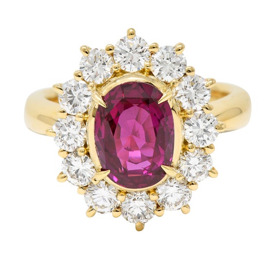 Contemporary 4.28 CTW Oval Step Cut Ruby Diamond 18 Karat Yellow 