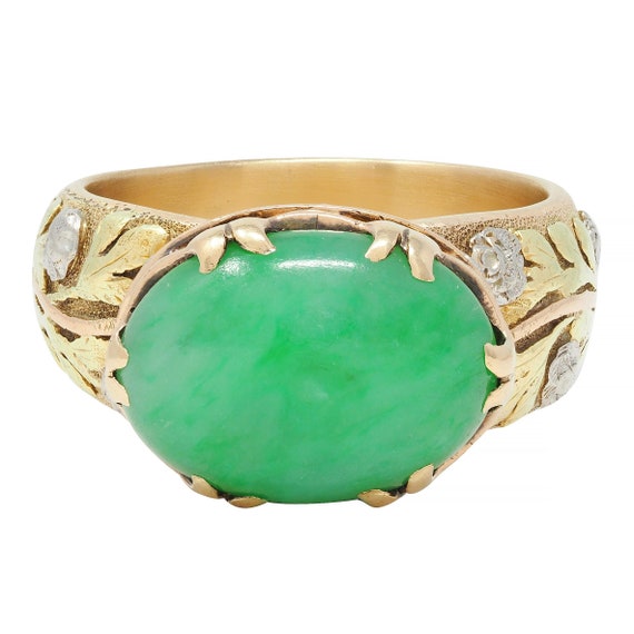 Arts & Crafts Jade Platinum 18 Karat Tri-Colored … - image 1