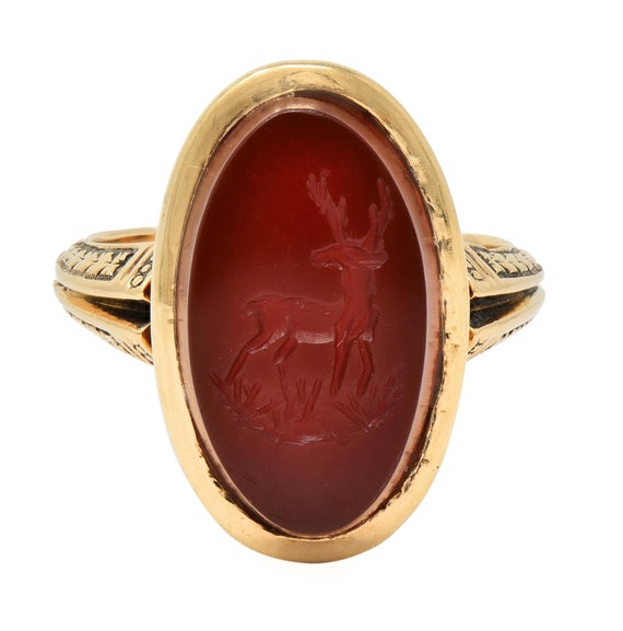 Victorian Carnelian 18k Yellow Gold Stag Deer Int… - image 1