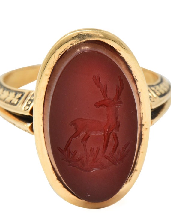 Victorian Carnelian 18k Yellow Gold Stag Deer Int… - image 8