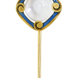 Carter Gough & Co. Jugendstil Mondstein Emaille 14 Karat Gelbgold Antik Spirale Stickpin