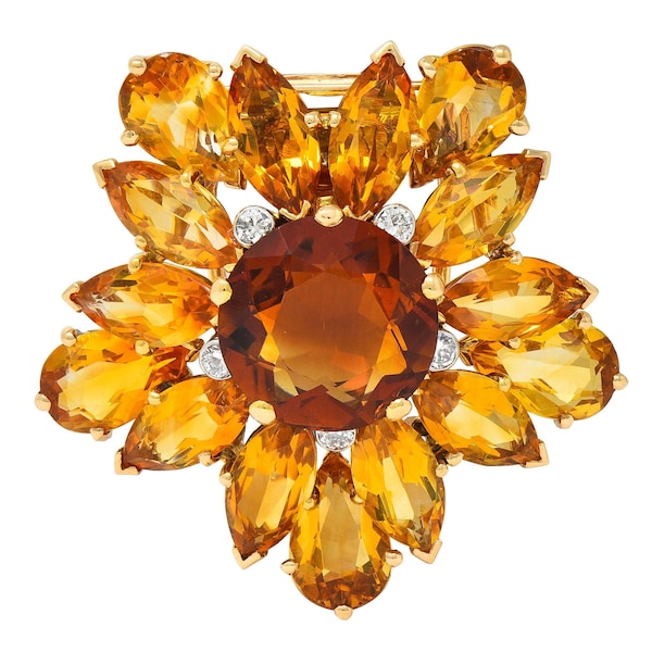 Cartier Paris 1950's 24.66 CTW Citrine Diamond Platinum 18k Gold Vintage Brooch