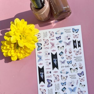 Nail stickers / Nail art / Pastels butterfly and flowers nail stickers / DIY Manicure Art Nails
