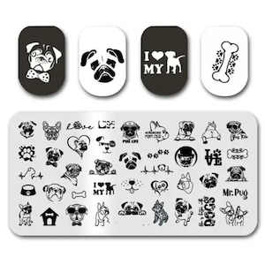 Sello de Pugs para manicura casera, herramienta de estampado de uñas, placa de estampado