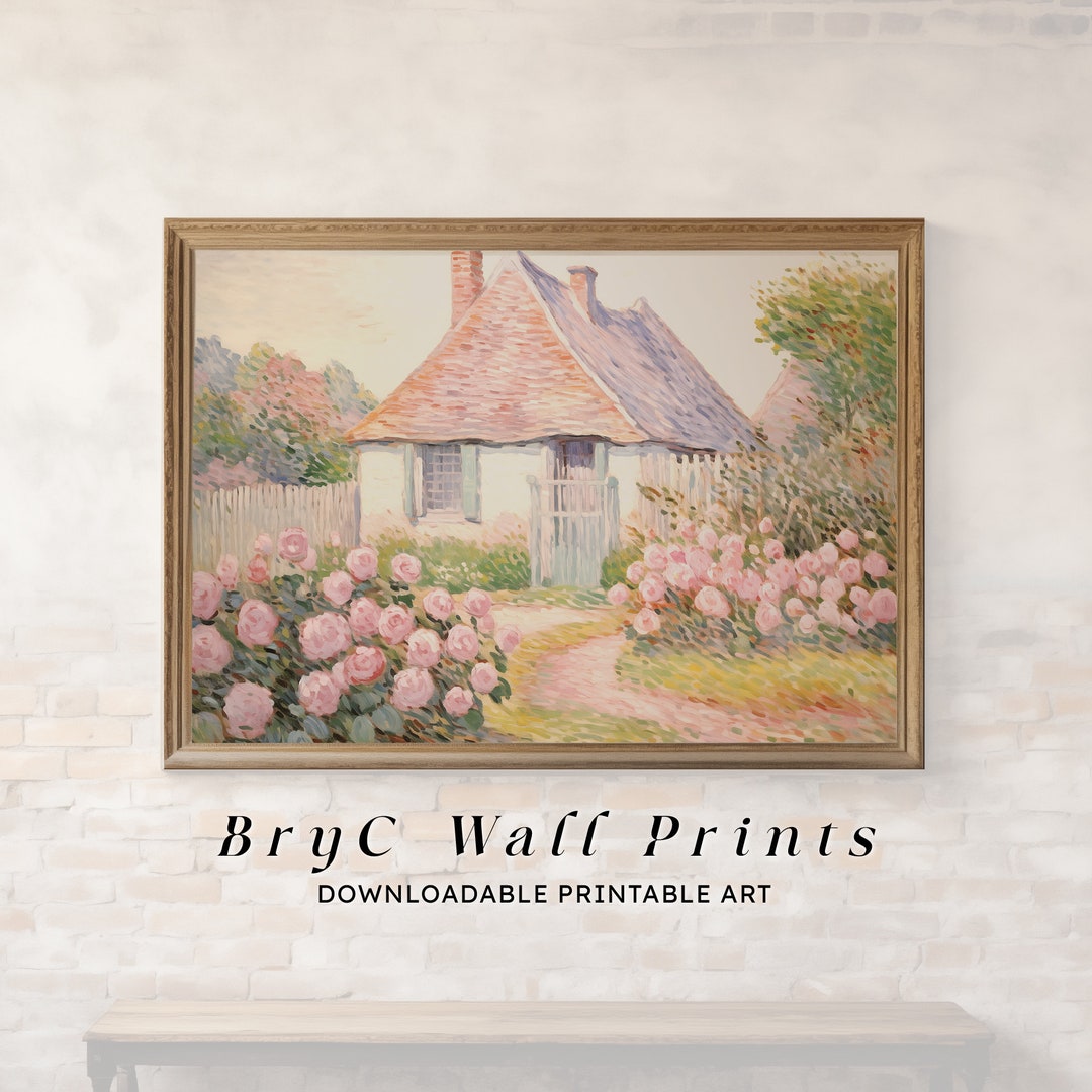 Printable Cottage Rose Garden, Vintage Oil Painting, Cottagecore Wall ...
