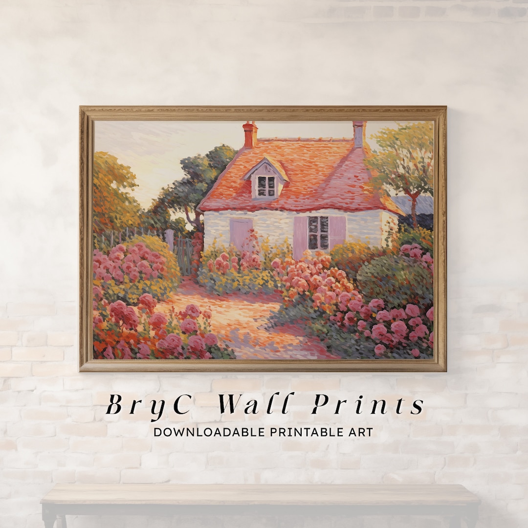 Printable Cottage Rose Garden, Vintage Oil Painting, Cottagecore Wall ...