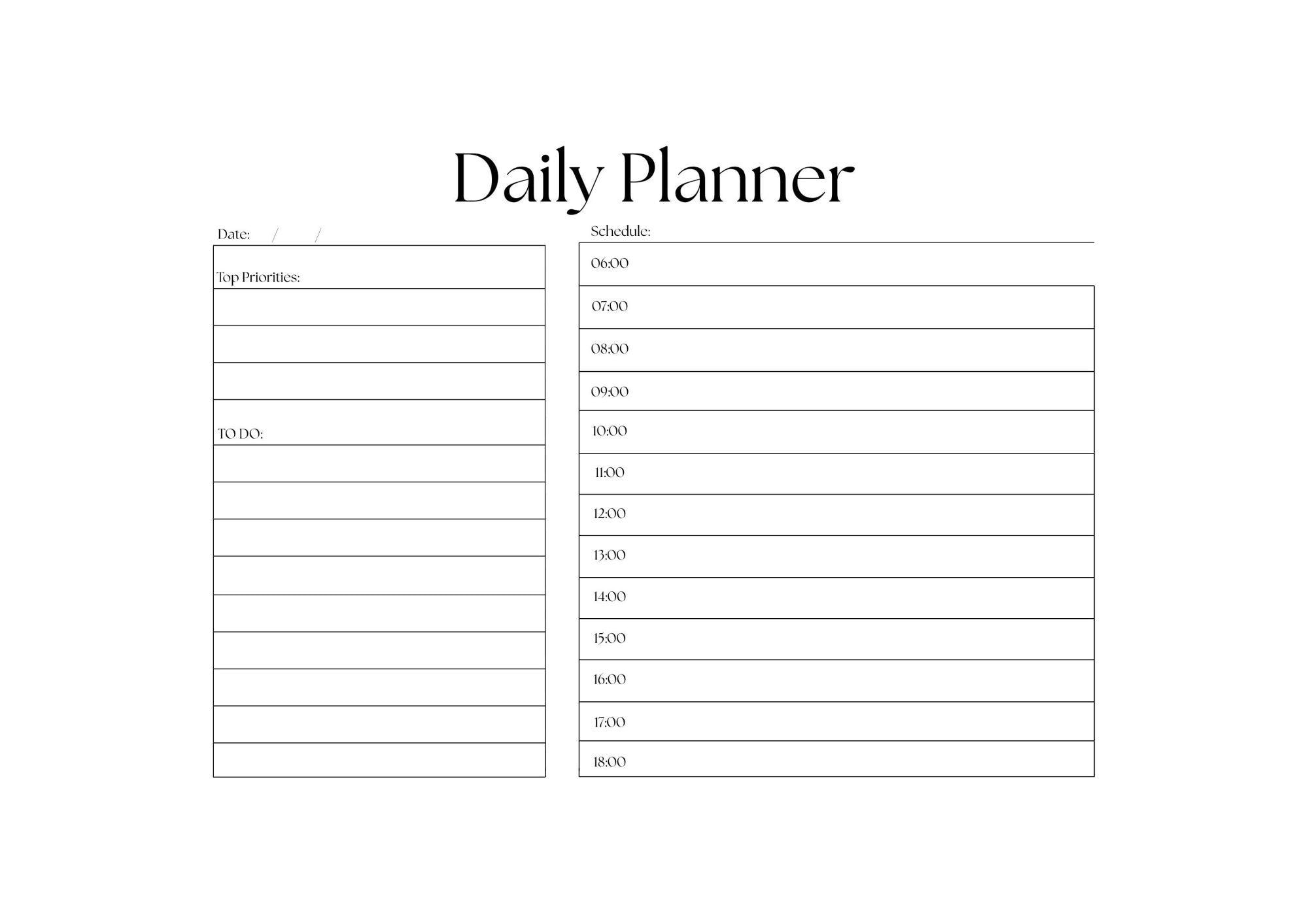 Minimalist Daily Planner Printable | Schedule, Priorities, to Do List ...
