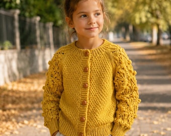 Girls' cardigan, children's cardigan, knitted cardigan for girls, knitted merino wool cardigan for girls, casual autumn/winter sweater