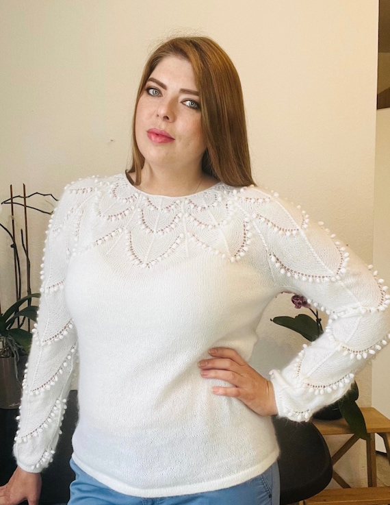 Maglione angora senza cuciture fatto a mano/maglione angora bianco