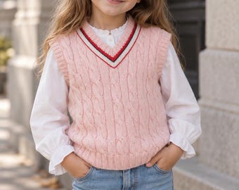 Children's merino wool vest – hand-knitted wool sweater for girls & boys, from baby to school child, knitted vest