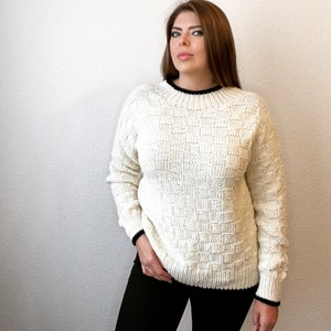 Knitted sweater/ Chunky merino-cashmere sweater/ Round neck long sleeve sweater/ White wool sweater/ Oversized sweater/ Chunky knit sweater image 1