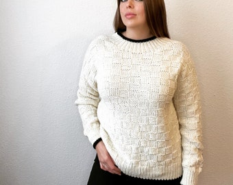 Strickpullover/ Chunky Merino-Kaschmir Pullover/ Rundhals Langarm Pullover/ Weißer Wollpullover/ Oversized Pullover/ Chunky StrickPullover