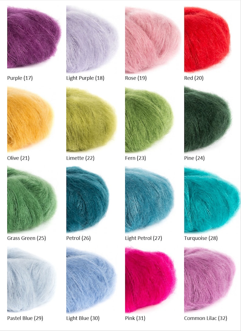 K&ouml;nnte beinhalten: Eine Sammlung von 16 Garnkn&auml;uel in verschiedenen Farben, darunter Lila, Helllila, Rose, Rot, Oliv, Limette, Farn, Kiefer, Grasgr&uuml;n, Petrol, Hellpetrol, T&uuml;rkis, Pastellblau, Hellblau, Pink und Flieder.