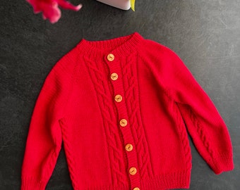 Girls Cardigan, Kinder Cardigan, Strickjacke für Mädchen, Gestrickte Mädchen-Merinowolle-Strickjacke, Herbst Winter lässiger Pullover