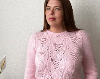 Handmade seamless angora sweater/ white angora sweater/ fluffy sweater/ Elegant fashion