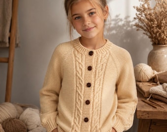 Children's cardigan for girls made from 100% merino wool – hand-knitted, cardigan for girls, wool jacket for children, from baby to school child