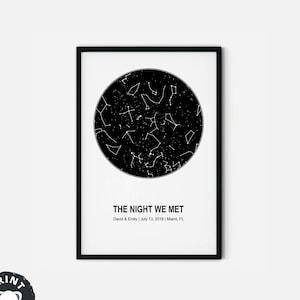Impresión personalizada de mapas de estrellas, regalo de aniversario, impresión de cielo nocturno, impresión de constelaciones por fecha, regalo de boda, regalo personalizado, regalo del día de San Valentín
