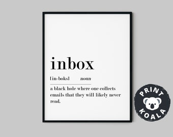 Inbox Definition Print, Funny Home Office Sign, Printable Wall Art, Funny Home Office Decor, Dorm Art, Home Office Print, Digital Download