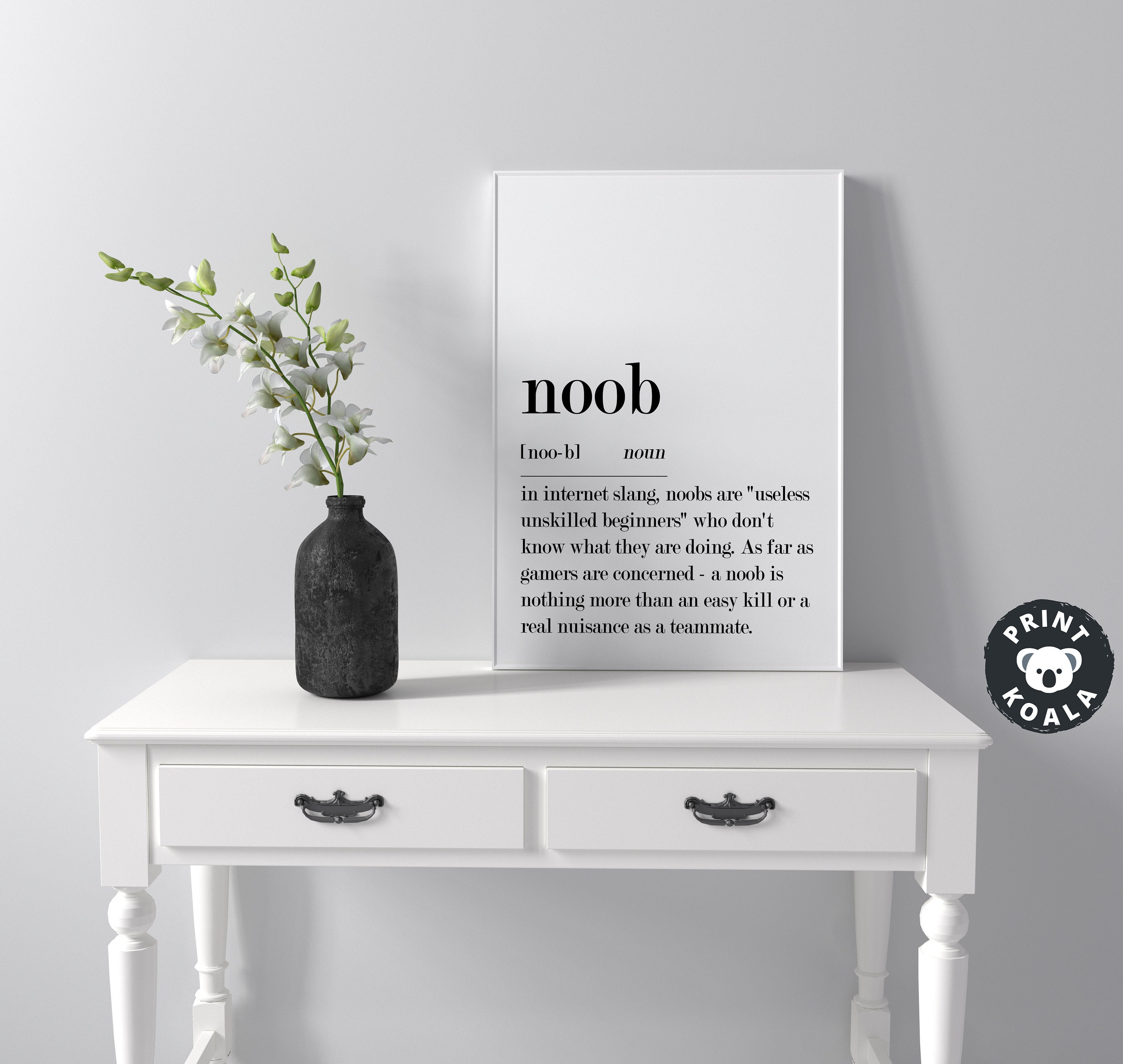 Noob Definition Print Man Cave Decor Gaming Print Gamer 