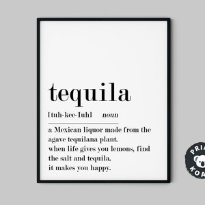 Wydruk definicji tequili, sztuka ścienna tequili, wystrój tequili, wydruk wózka barowego, nowoczesna sztuka barowa, sztuka ścienna domowego baru, typografia, pobieranie cyfrowe