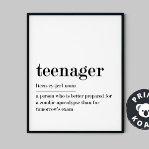 Teenager Definition Print: Funny Teen Room Decor (Digital Download)