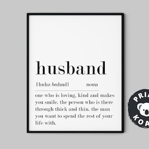 Husband Definition Print, Valentines Gifts for Him, Gift For Husband, Husband Present, Anniversary Gift, Wedding Print, Husband Birthday
