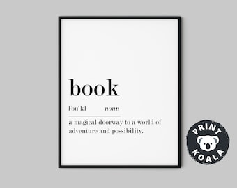 Book Definition Print, Book Print, Book Lovers Gift, Book Art Print, Book Poster, Printable Wall Art, Minimalist Print, Digital Download