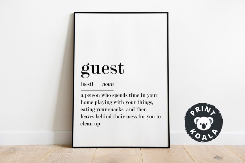 Guest Definition Print Funny Definition Art Guest Room Etsy