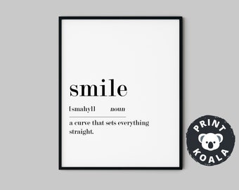 Smile Print, Definition Poster, Smile Definition Print, Smile Wall Art, Smile Poster, Smile Sign, Smile Printable, Funny Definition Print