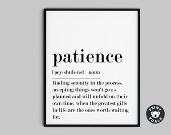 Patience Definition, Office Wall Art, Home Office Prints, Motivational Quotes Prints, Home Decor, Inspirational Definition Prints, Printable