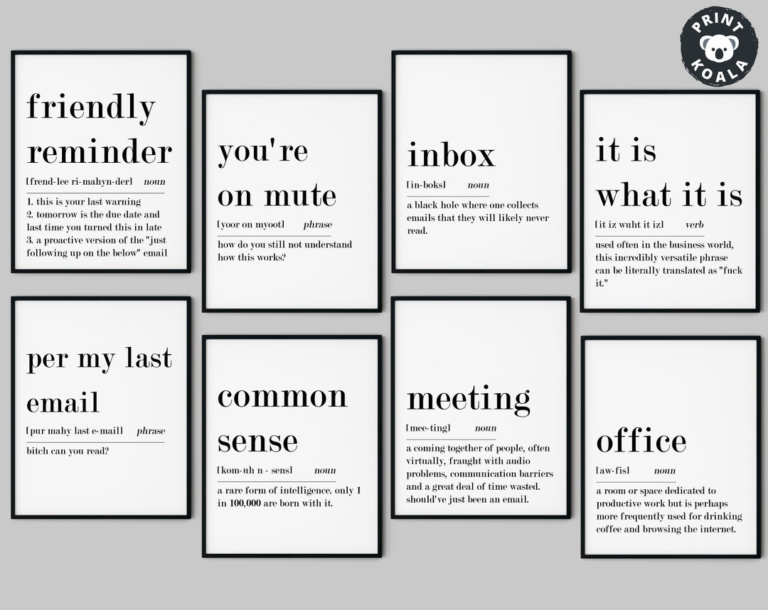 Office Wall Art Set, 40 PRINTABLES, Home Office Decor, Definition