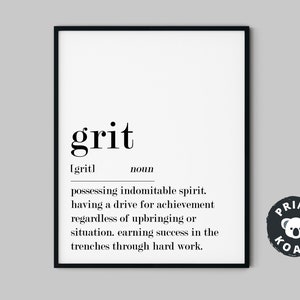 Grit Definition Print, Home Office Printable, Motivational Wall Decor, Office Decor, Grit Wall Art,Grit Poster,Modern Decor,Instant Download