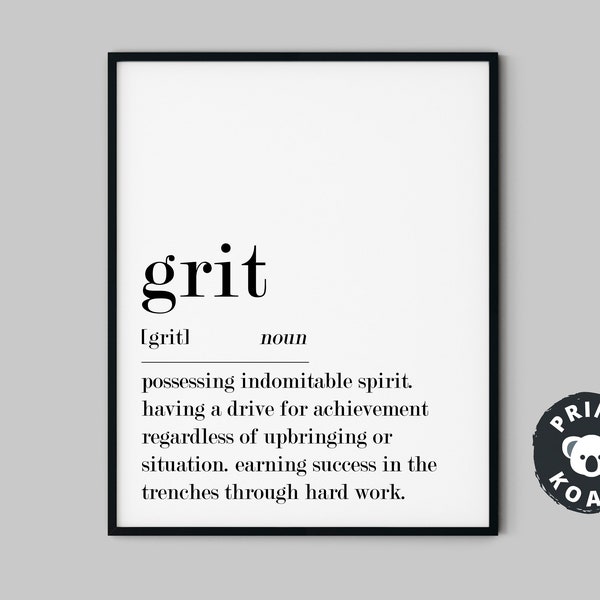 Grit Definition Druck, Home Office Printable, Motivation Wand Dekor, Büro Dekor, Grit Wandkunst, Grit Poster, moderne Deko, Sofort Download