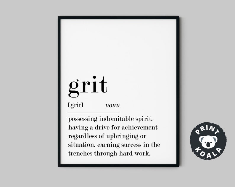 Grit Definition Print Home Office Printable Motivational Etsy