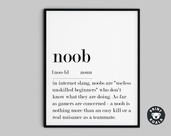 Noob Definition Print Man Cave Decor Gaming Print Gamer 