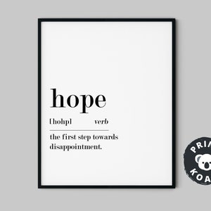 Hope Definition, Printable Wall Art, Hope Print, Hope Printable, Hope Lover Gift, Hope Wall Art, Wall Decor,Hope Sign Decor,Digital Download image 1