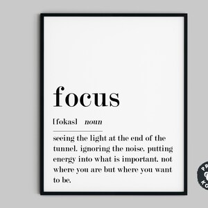 Focus Definition, Home Office Prints, Inspirational Quote Prints, Office Wall Art, Work From Home, Motivational Print, WFH, Digital Download