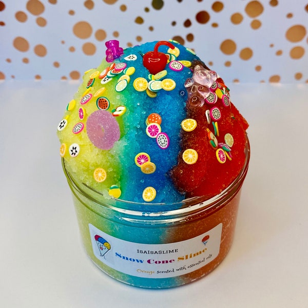 Snow Cone Icee Slime- icee slime, slime, fluffy slime, snow cone, summer time, yummy, orange scent, fruit charms, cherry on top