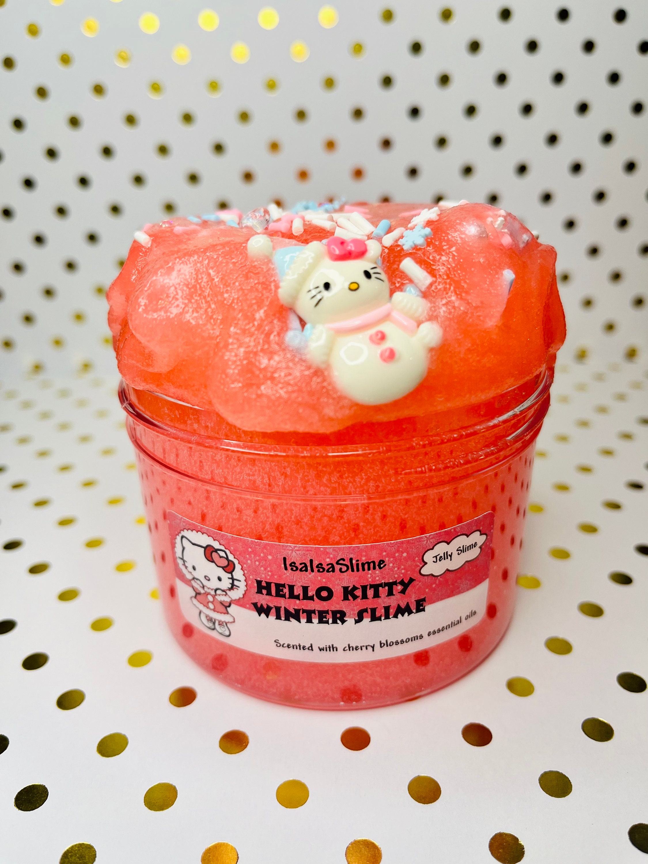 Hello Kitty Winter Slime- Gelee Schleim, Hello Kitty Schleim, rosa Schleim, Schneeflocken, Kirschblüten Duft