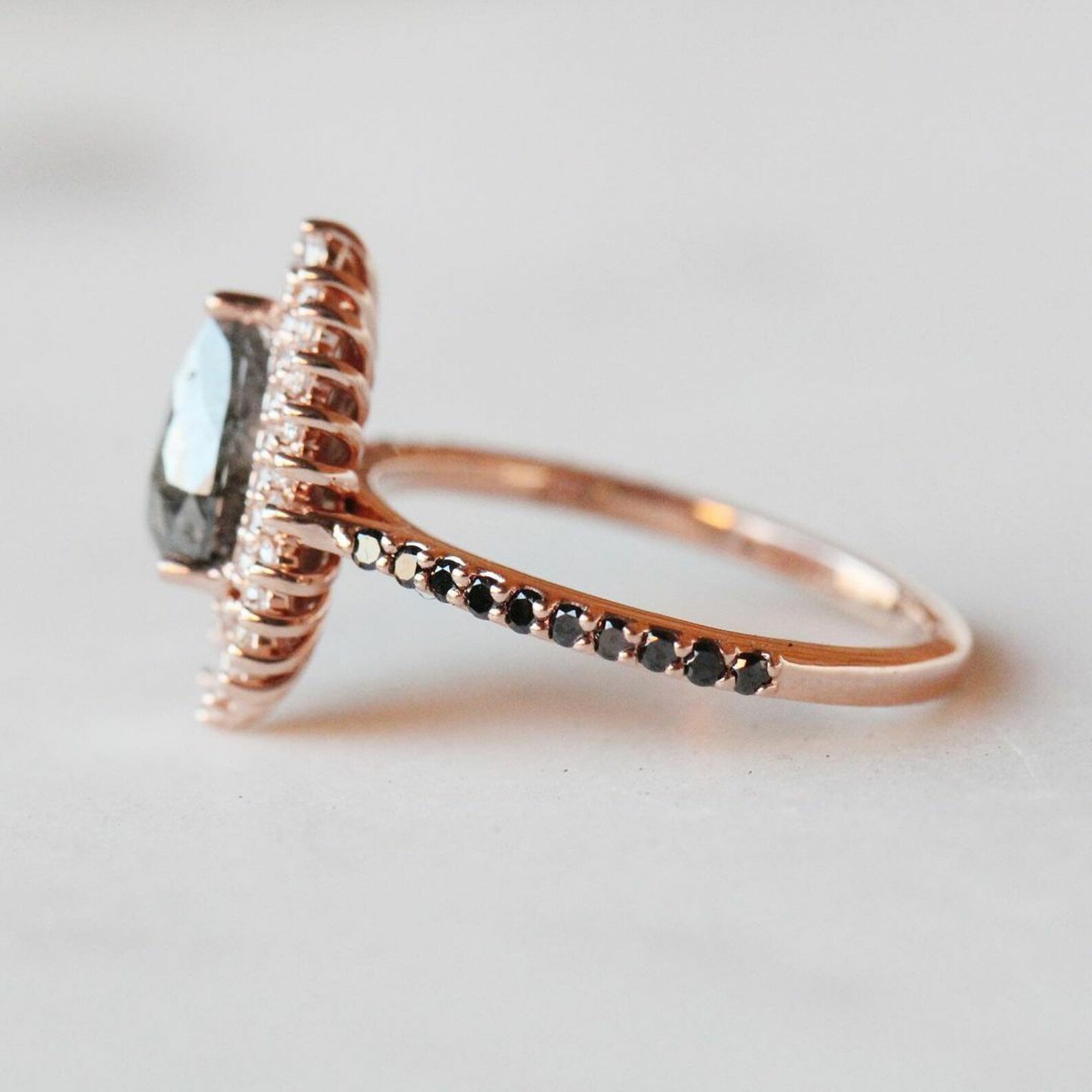 Salt and Pepper Stone Ring Pear Cut Engagement Ring Double Etsy
