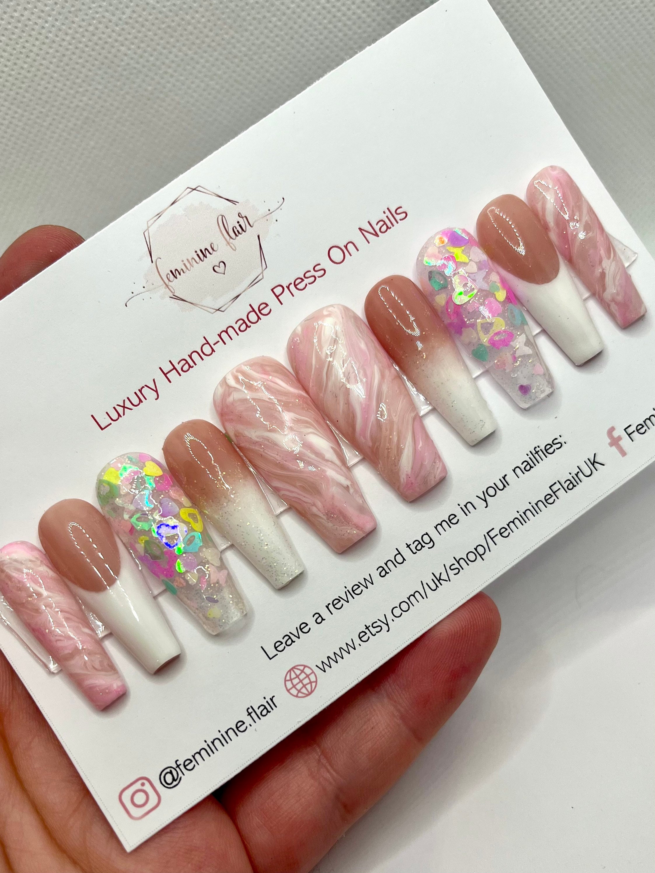 Luxury Press on Nails Custom Fake Nails Pink Marble White - Etsy Luxury Press on Nails Custom Fake Nails Pink Marble White - Etsy
