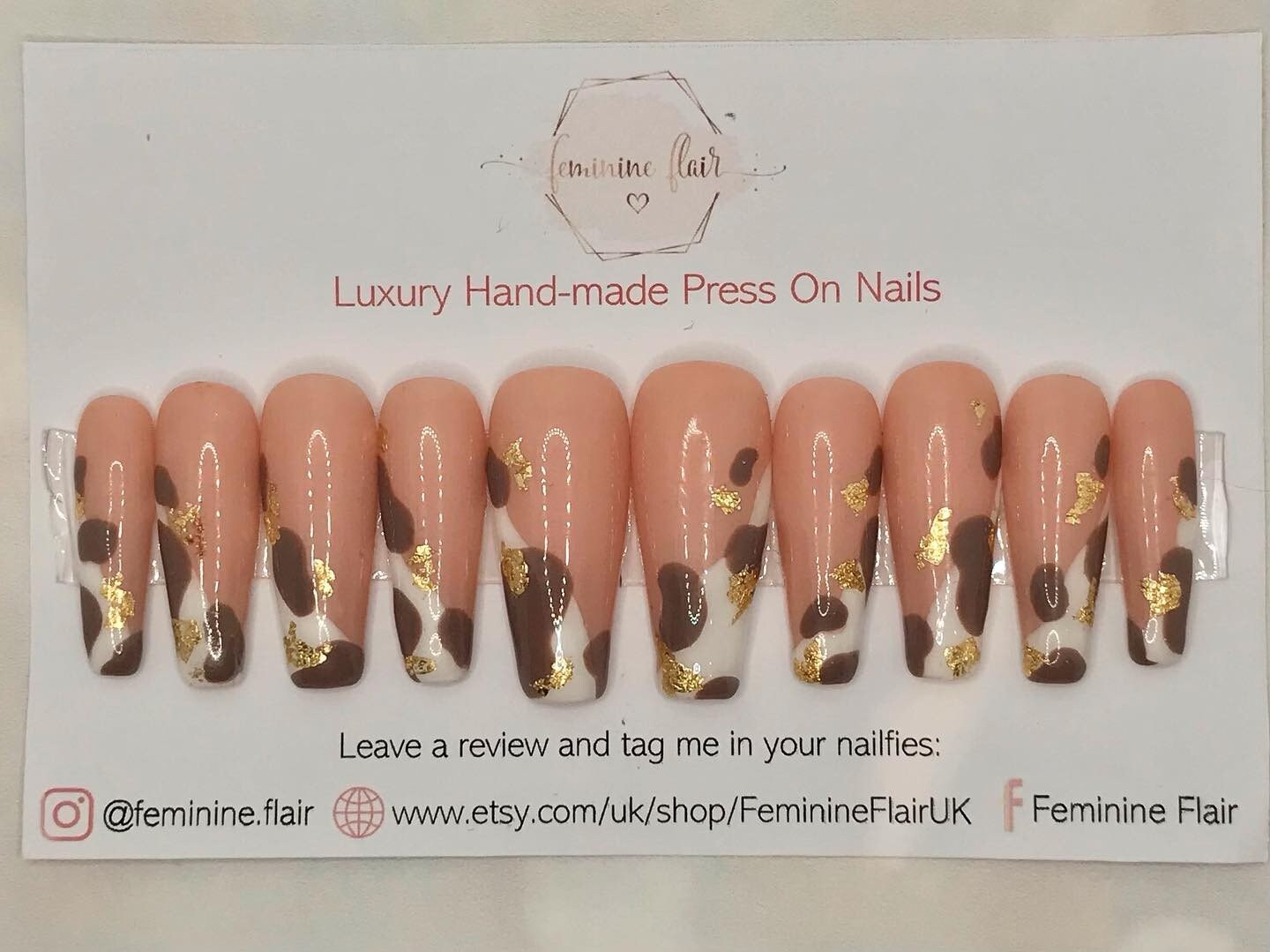 Luxury Press on Nails Custom Fake Nails Brown Cow Animal - Etsy