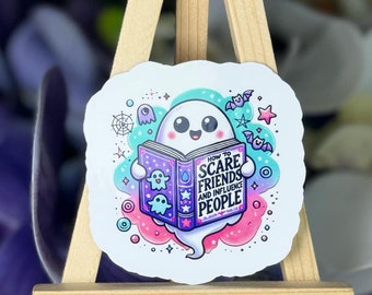 Ghost Reading Sticker: Halloween Book Lover, Spooky Kindle Sticker