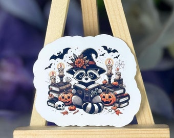 Pegatina de Halloween de bruja mapache: Calcomanía Kindle para amantes de los libros