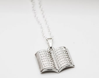 Collar de libro: cadena de plata de ley 925, regalo para amantes de los libros