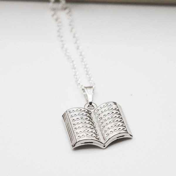 Bookish 925 sterling silver chain necklace for a book lover Bookish gift for her book merch necklace for a writer