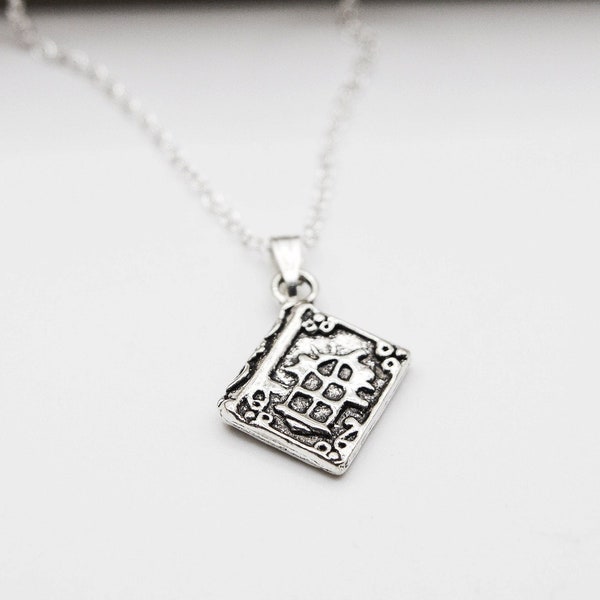 Book lover necklace 925 sterling silver for her Bookish jewelry for a book addict Book merch for a bookaholic Book pendant