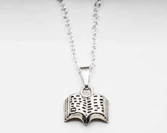 Sterling Silver Book Charm Necklace: Bookish Jewelry Gift