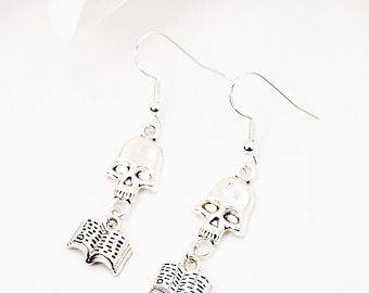 Skull Book-oorbellen: 925 sterlingzilveren leesgrage sieraden