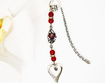 Metal Heart Bookmark: Beaded Ladybug Bookish Gift